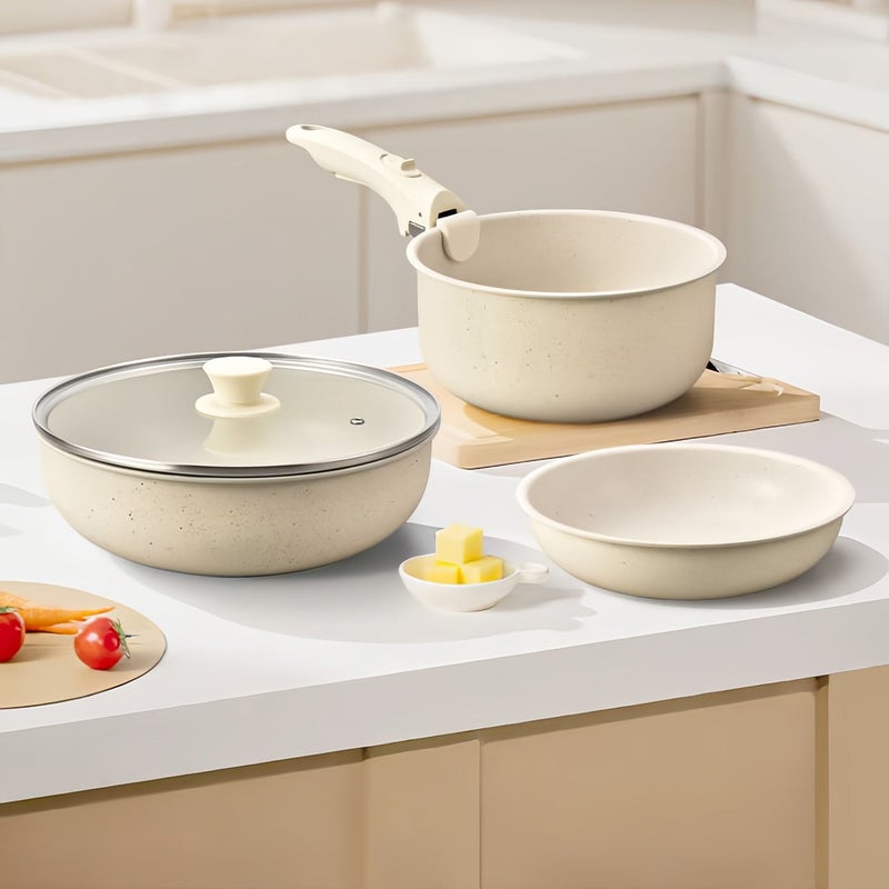 Sharpdo 18-Piece Non-stick Ceramic Cookware Set with Detachable Handles, Suitable for Induction Cooktops and Ovens, PFAS, PFOA, and PTFE free - Image 3